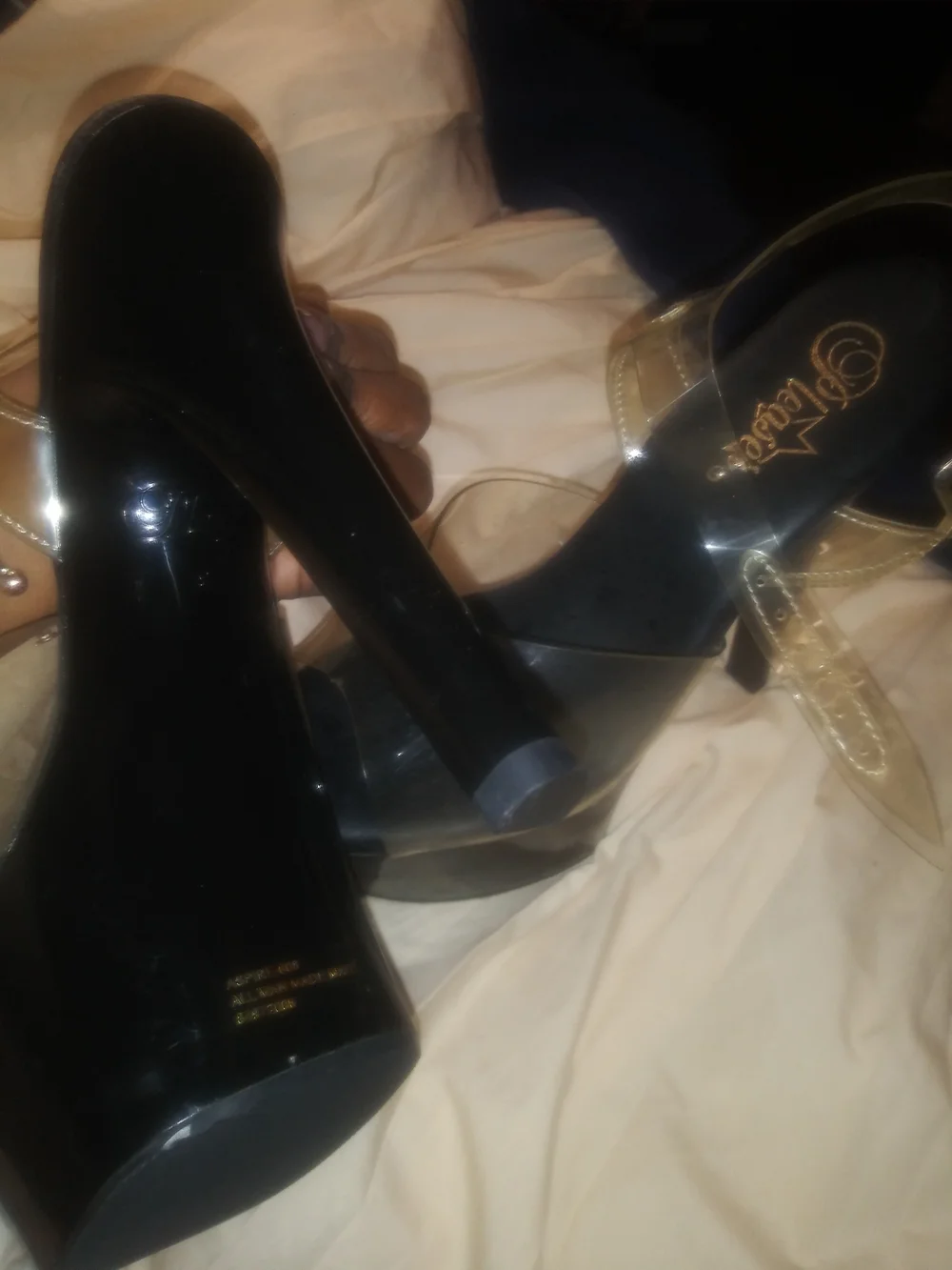 Pleaser Black Platform Clear-Strap Stiletto Sandals